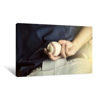 Image of Baseball Pitcher Ready To Pitch  Close Up Of Hand Focus On The Fingers And The Ball Canvas Print