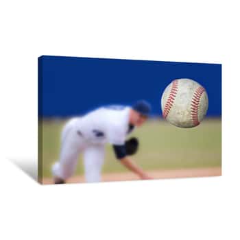 Image of Baseball Pitcher Throwing Ball, Selective Focus Canvas Print