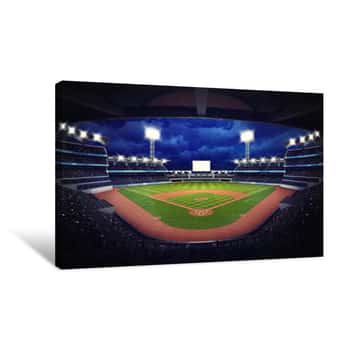 Image of Baseball Stadium Under Roof View With Fans Canvas Print