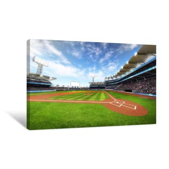 Image of Baseball Stadium With Fans At Sunny Weather Canvas Print