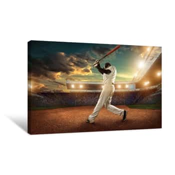 Image of Baseball Players In Action On The Stadium Canvas Print