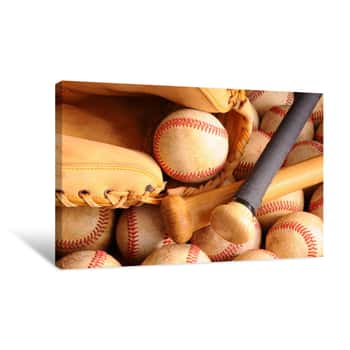 Image of Vintage Baseball Equipment, Bat, Balls, Glove Canvas Print