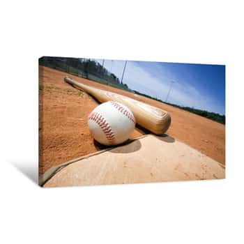 Image of Baseball And Bat On Home Plate Canvas Print