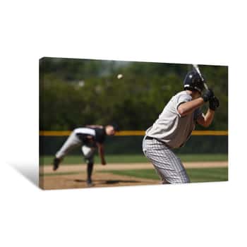 Image of Batter About To Hit A Pitch During A Baseball Game Canvas Print