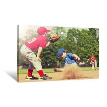 Image of Baseball Player Sliding Into Base Canvas Print