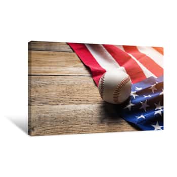 Image of Baseball With American Flag In The Background Canvas Print