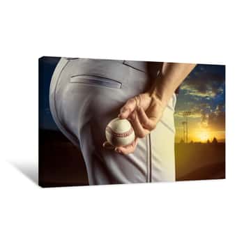 Image of Baseball Pitcher Ready To Pitch In An Evening Baseball Game Canvas Print