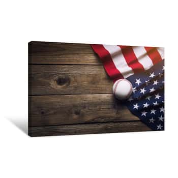 Image of Baseball With American Flag In The Background   Canvas Print