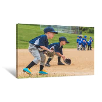 Image of Youth Baseball Players Fielding Ground Balls Canvas Print