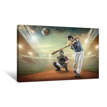 Image of Baseball Players In Action On The Stadium    Canvas Print
