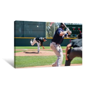 Image of Mens\' Baseball Pitcher Throwing The Curveball To The Batter Canvas Print