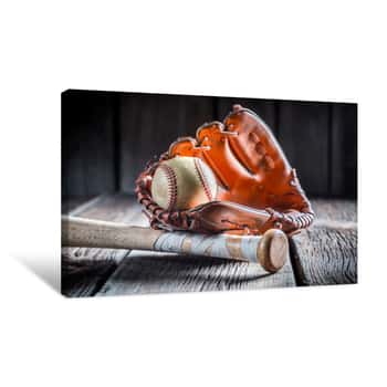 Image of Vintage Baseball Ball And Golden Glove Canvas Print