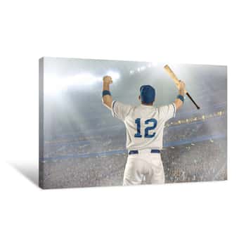 Image of Baseball Players In Action On The Stadium Canvas Print