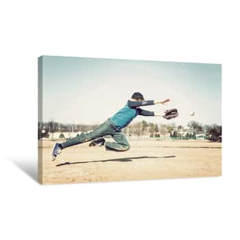 Image of Boy Jumpingto Catch A Baseball Canvas Print