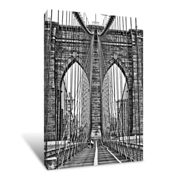 Image of Black and White Walking Path on NYC Bridge Canvas Print