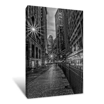 Image of New York City Skyscrapers from Streetview Black and White Canvas Print