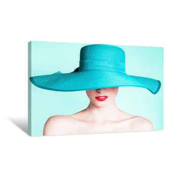 Image of Woman Wearing Hat  Fashion Studio Portrait Canvas Print