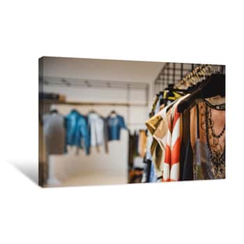 Image of Clothes On Hangers In A Retail Shop Canvas Print