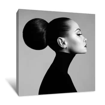 Image of Beautiful Elegant Woman In Black Turtleneck Canvas Print