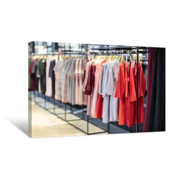 Image of Colorful Of Luxury Clothes Hang On A Shelf In Clothes Store,Selective Focus,Beauty And Fashion Concept Canvas Print