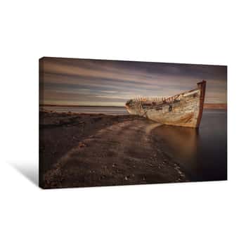 Image of Lonely Boat In Iceland Canvas Print