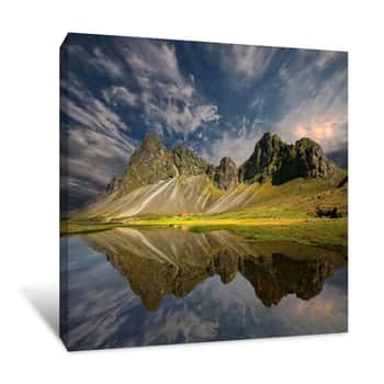 Image of Mountain by the Lake in Iceland Canvas Print