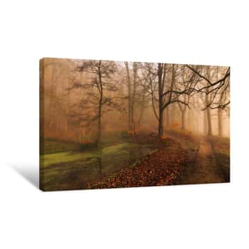 Image of Winding Path Through The Woods During Autumn Canvas Print