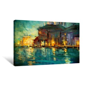 Image of Night Landscape To Venice, Painting By Oil On Plywood, Illustrat Canvas Print