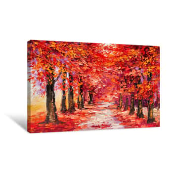 Image of Oil Painting, Colorful Autumn Trees, Impressionism Art Canvas Print