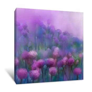 Image of Purple Onion Flowers Oil Painting Canvas Print