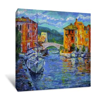 Image of Art Painting Of Port Grimaud  In France Canvas Print