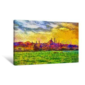 Image of Istanbul Shore View Cityscape Impressionist Style Painting Canvas Print