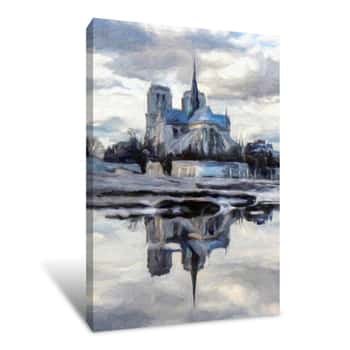 Image of Impressionnisme  Cathédrale Notre-Dame De Paris Vue Depuis L\'angle Du Quai Et Du Pont De La Tournelle Se Reflétant Dans La Seine Canvas Print