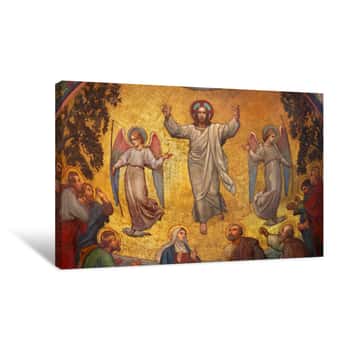 Image of PRAGUE, CZECH REPUBLIC - OCTOBER 13, 2018: The Fresco Of Ascension Of Jesus In Side Apse Of Church Kostel Svatého Václava By S  G  Rudl (1900) Canvas Print