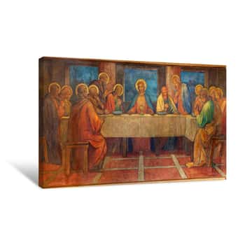 Image of PRAGUE, CZECH REPUBLIC - OCTOBER 13, 2018: The Fresco Of Last Supperin Church Kostel Svatého Václava By S  G  Rudl (1900) Canvas Print