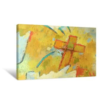 Image of Christian Concept In Handmade Style On The Canvas  Illustration Of Christology  Yellow Painting Background With Christian Cross Symbol  Abstract Catholic Background  Light Texture For Bible Theme Canvas Print