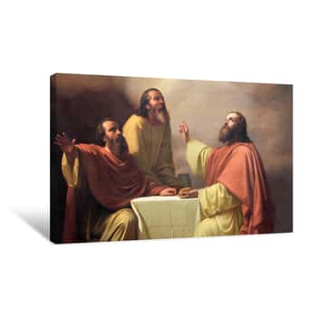 Image of CATANIA, ITALY - APRIL 7, 2018: The Detail Of Painting Of Jesu Supper With The Disciples Of Emmaus In Church Chiesa Di San Placido By Michele Rapisardi (1858) Canvas Print
