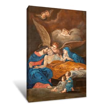 Image of MALCESINE, ITALY - JUNE 13, 2019: The Painting Of The Painting Of Death Of St  Joseph In Church Chiesa Di Santo Stefano By Unknown Artist Of 20  Cent Canvas Print