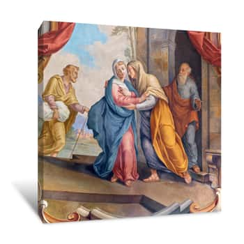 Image of COMO, ITALY - MAY 8, 2015: The Fresco Of Visitation Fresco In Church Santuario Del Santissimo Crocifisso By Gersam Turri (1927-1929) Canvas Print