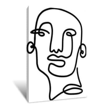 Image of Abstract Face One Line Art Illustration Continuous1 Lines Cubist Faces Figurative Drawing Canvas Print