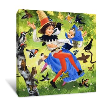 Image of Children Dancing in the Woodlands Canvas Print
