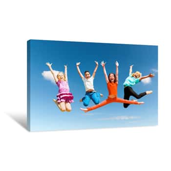 Image of Happy Active Children Jumping Canvas Print