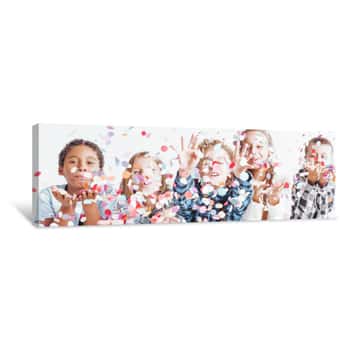 Image of Group Of Children Throwing Confetti Canvas Print
