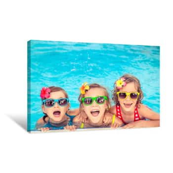 Image of Happy Children In The Swimming Pool Canvas Print