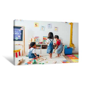 Image of Young Children Enjoying In The Playroom Canvas Print