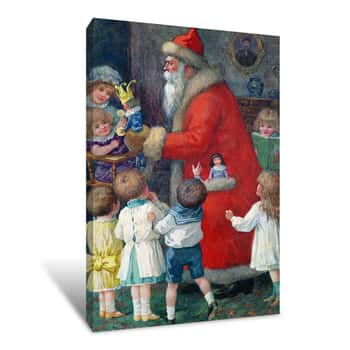 Image of Father Christmas with Children Canvas Print