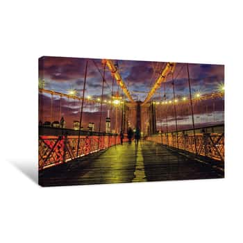Image of Manhattan Bridge Yellow Lights Canvas Print