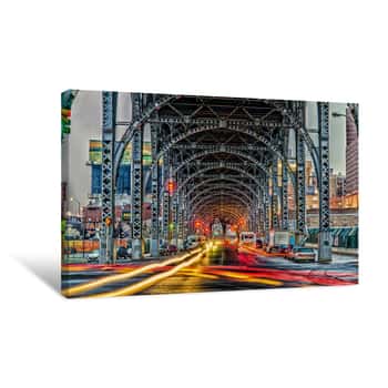 Image of New York City Lights Under the Bridge Canvas Print