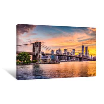 Image of New York City Skyline Orange Sunset Canvas Print