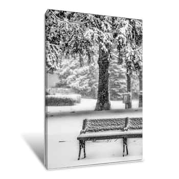 Image of Park Bench Snowfall Canvas Print